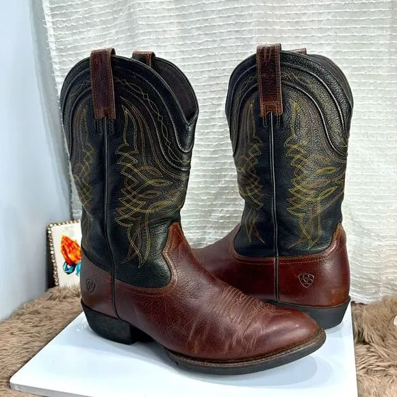 (F) Ariat Men's Comeback Round Toe Western Boots Brown & Black 10016364 - Picture 1 of 15